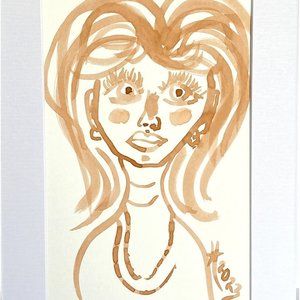 Sheila's Gaze - Original Wall Art Handmade Woman Watercolor Painting 8x10in